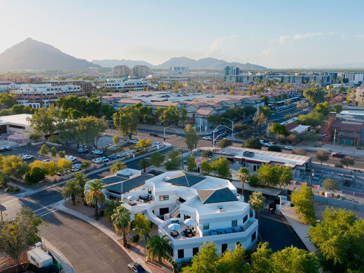 drone image of scottsdale airbnb managed by GoodNight Stay with Mountain views